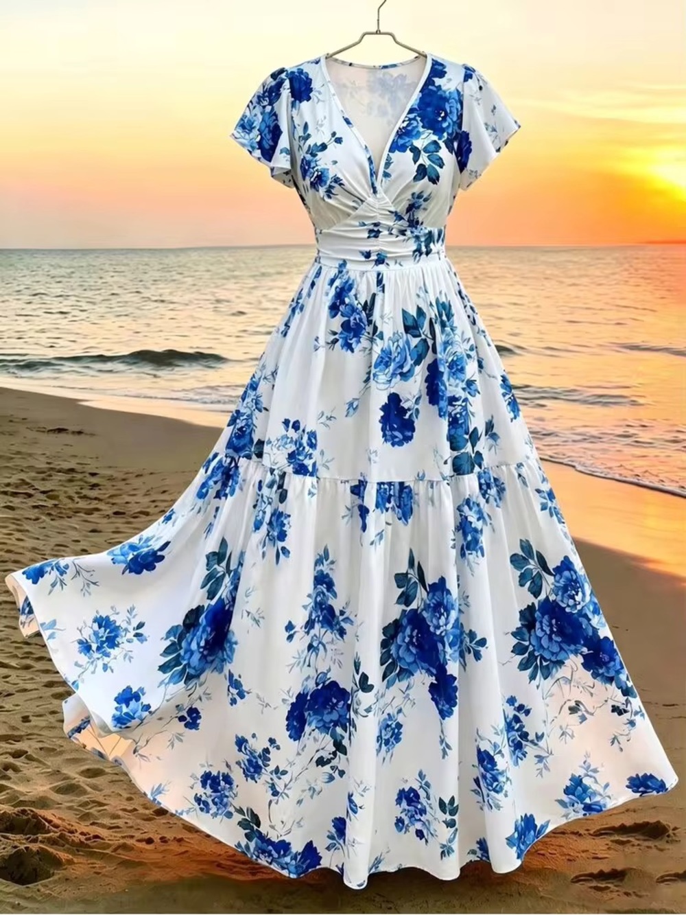 Women Floral Print Ruffle Sleeve Elegant Dress NWT plus size 2XL size 16
